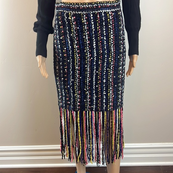 MSGM Pearl Embellished Tweed Skirt with Fringe - Picture 3 of 9